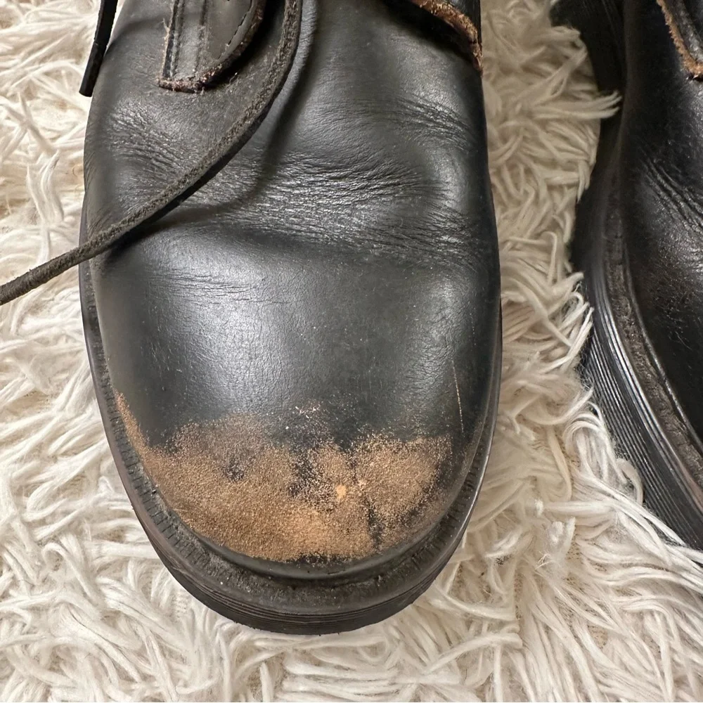 All Saints Lace Up Shearling Black Distressed Leather Boots size 44/11